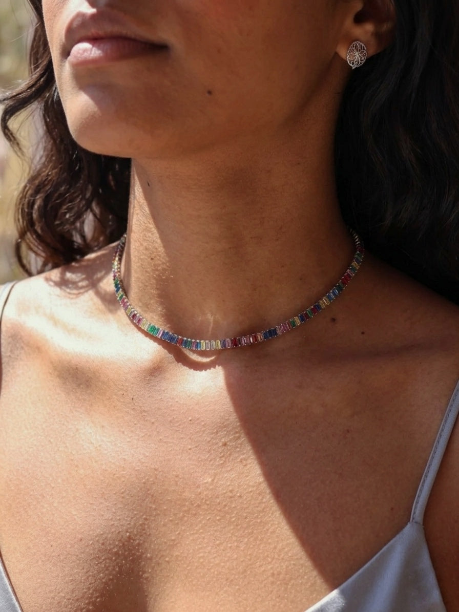 925 Renkli Taşlı Choker Kolye