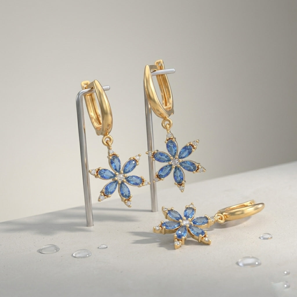 Aqua Lotus Çiçeği Gümüş Küpe
